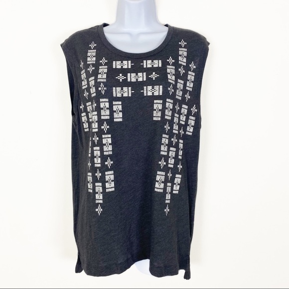 J. CREW COLLECTOR TEES Grey Tribal Aztec Print Muscle Tee Tank Top Medium - Picture 1 of 7